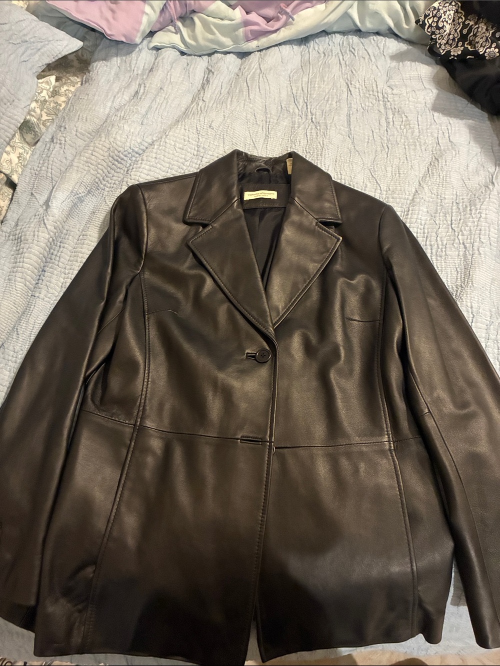 Valerie Stevens Black Leather Single-Button Blazer